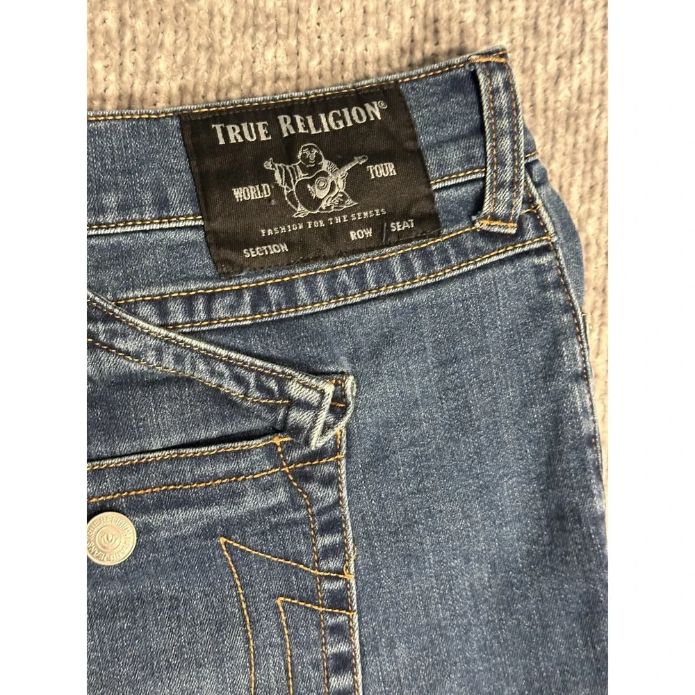 True Religion Jeans Mens 44x32 Ricky Relaxed Skinny Flap Med Blue Wash Denim